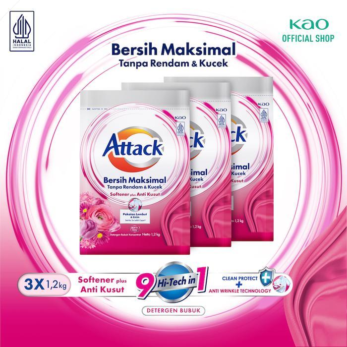 Attack Plus Softener 1200gr Triplepack - Deterjen Bubuk Mesin Cuci