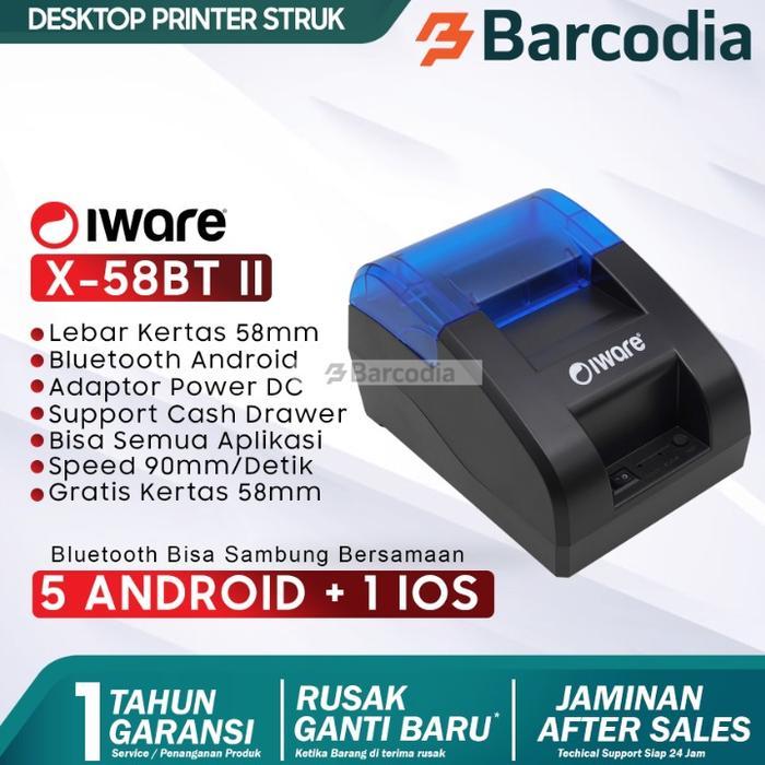 Printer Bluetooth C58BT C58XSII SUPPORT MOKA POS / PRINTER BLUETOOTH KASIR / Printer Iware Bluetooth Roll Struk - X-58BTII, Printer + 1 Kertas