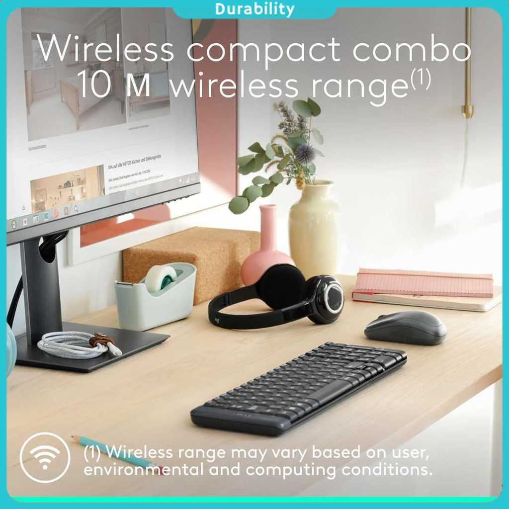 Logitech Set Keyboard Mouse Wireless Compact Size Splash Proof 2.4GHz - MK220