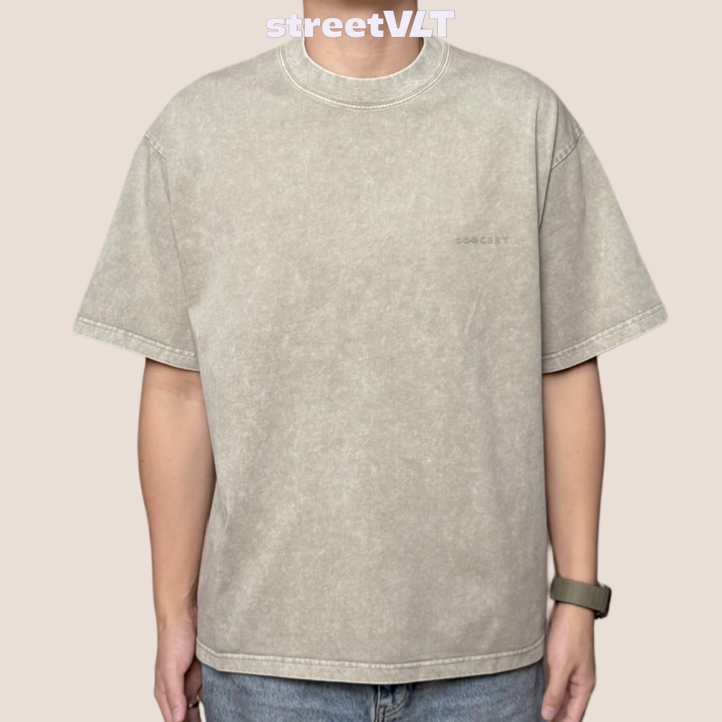 Grocery Basic Washed Boxy Grey Olive Tee Original