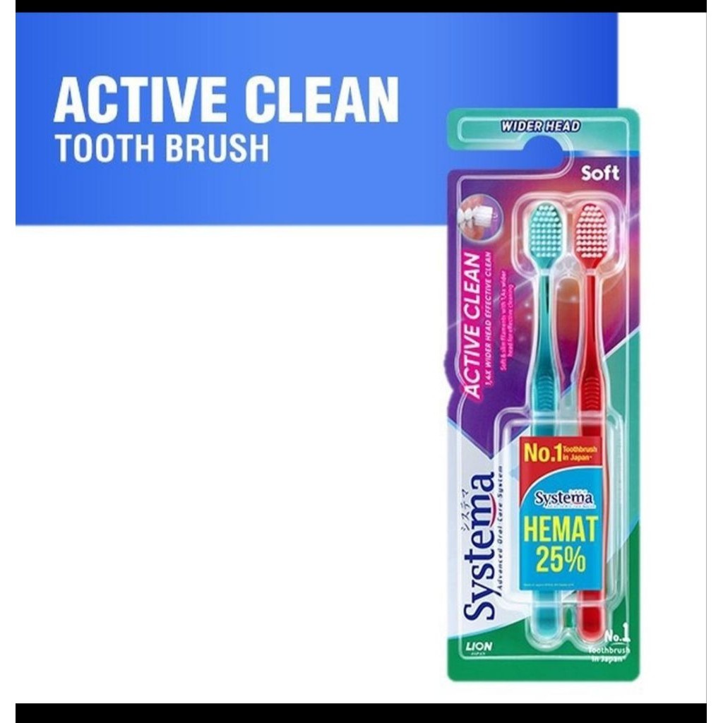 CPS - Sikat Gigi Active Clean Soft Pack Isi 2 Pcs Systema
