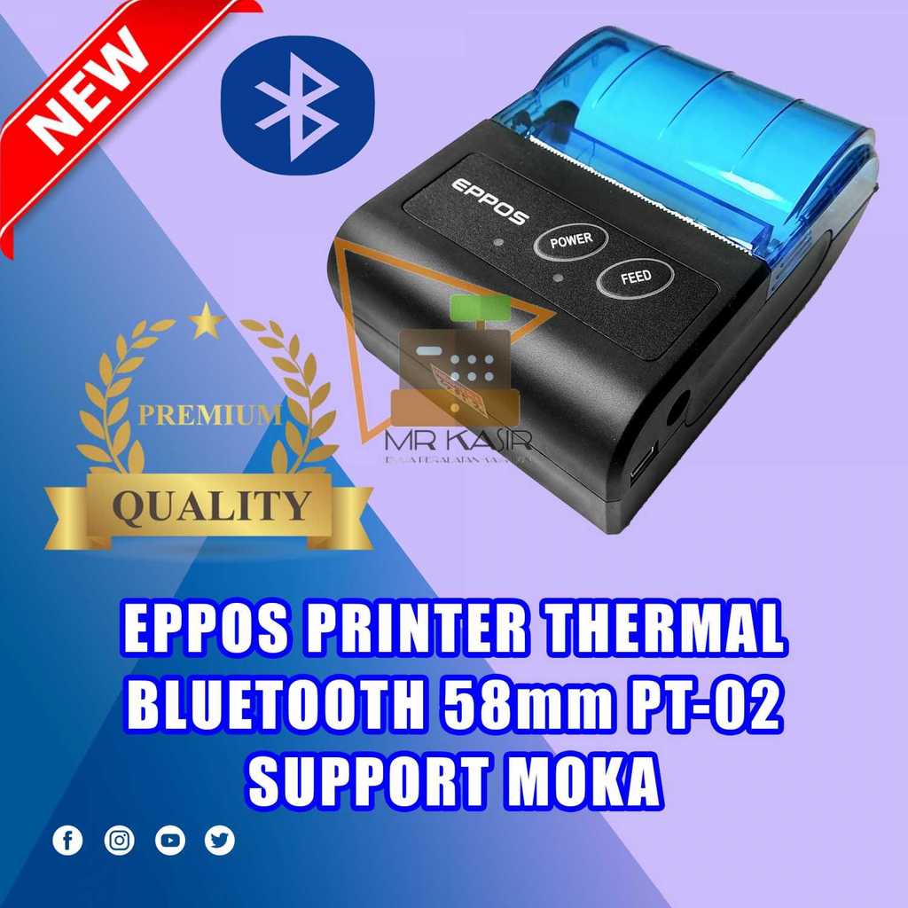 Mini Printer Bluetooth EPPOS PT-02 Support Moka