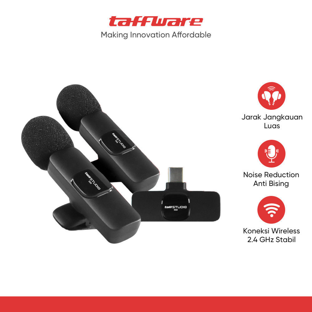 TaffSTUDIO Mikrofon Wireless Lavalier Microphone USBTypeC 2.4GHz 2 Mic - E60