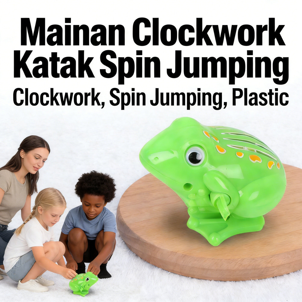 Katak Jumping Mainan Spin Lompat Katak Lucu Plastik Clockwork