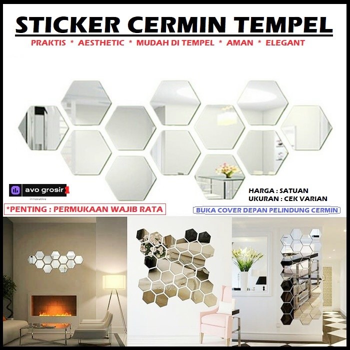 Stiker Cermin Dinding Tempel Hexagonal Aesthetic Mirror Wall