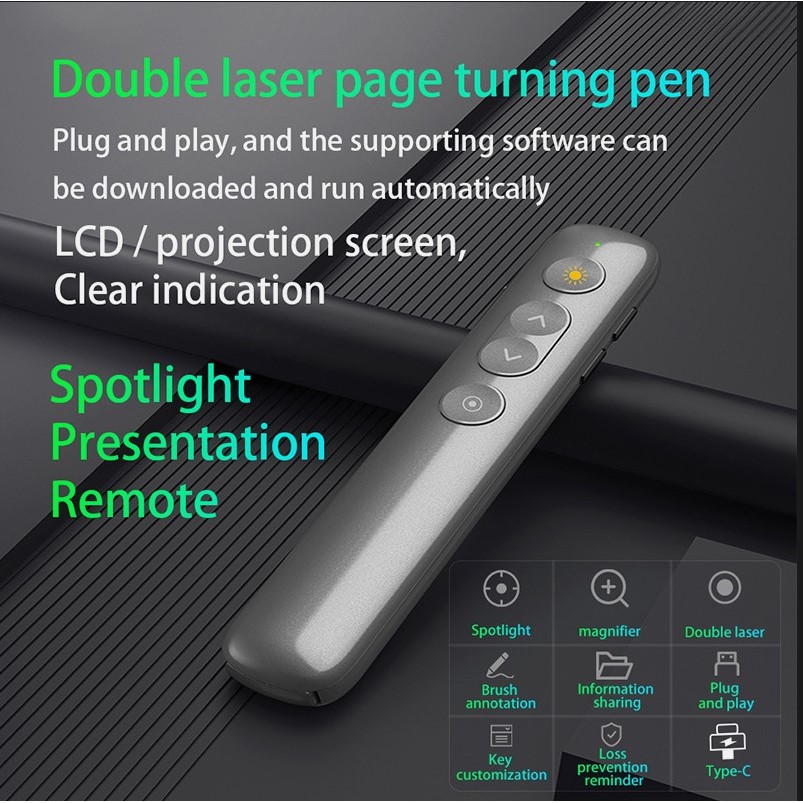 Spotlight/Magnifier/gital Presentation Pointer,PPT PowerPointer Wireless Presenter Remote Clicker Pen for Teaer