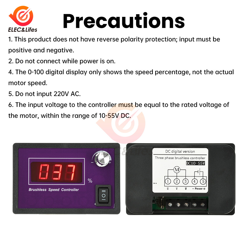 DC Motor Speed Controller 10-55V 15A Brushless Three Phase Hall Sensor No PWM Controller Forward Reverse For Industrial Control