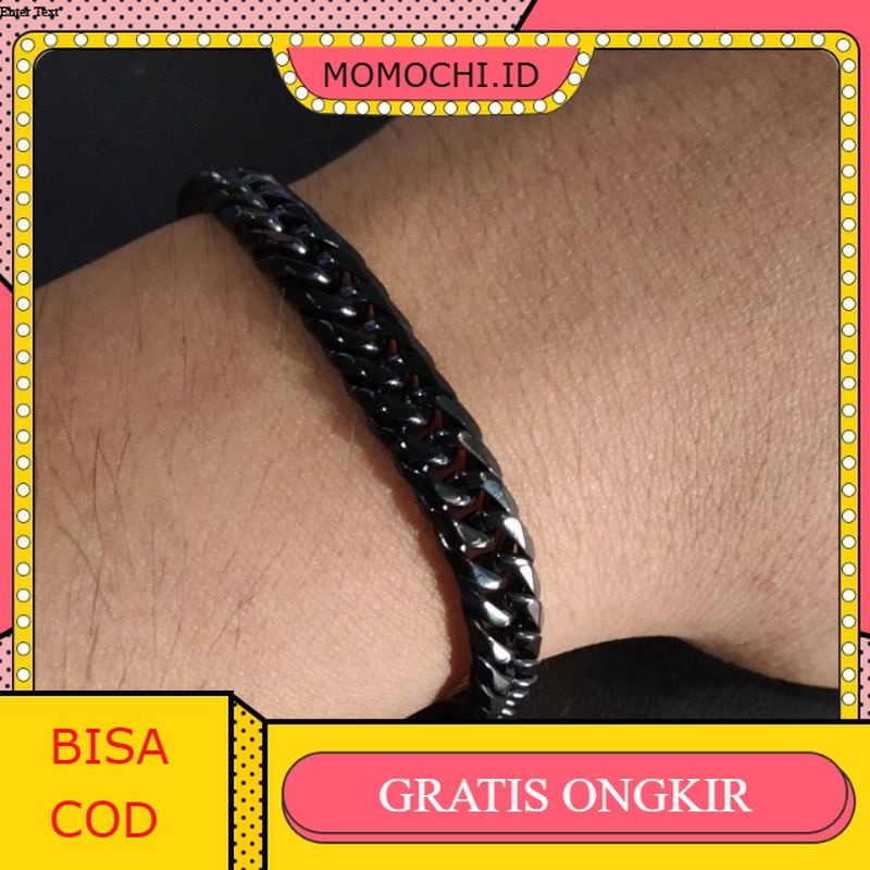 [Cod]Gelang Titanium Rantai Baja Black Pria Macho