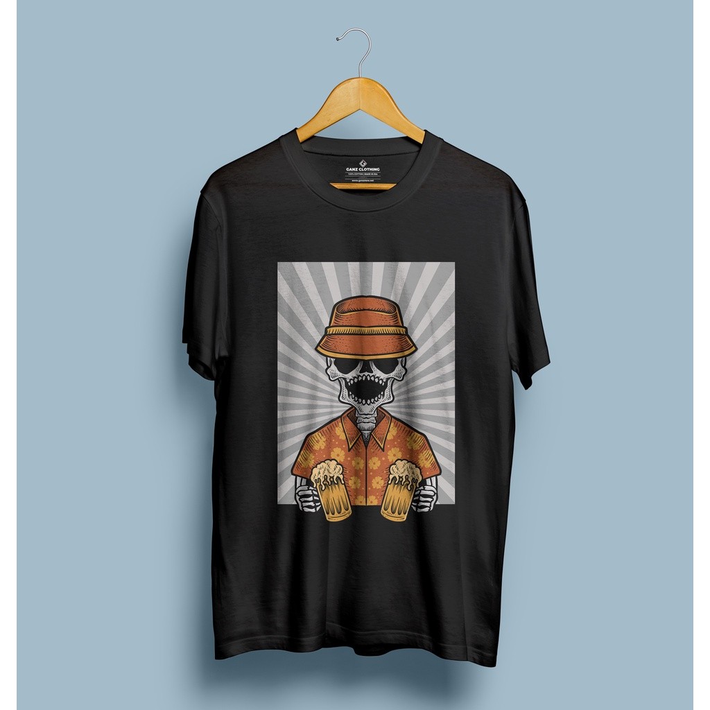Kaos Pria Premium - Skull Drinking Bir