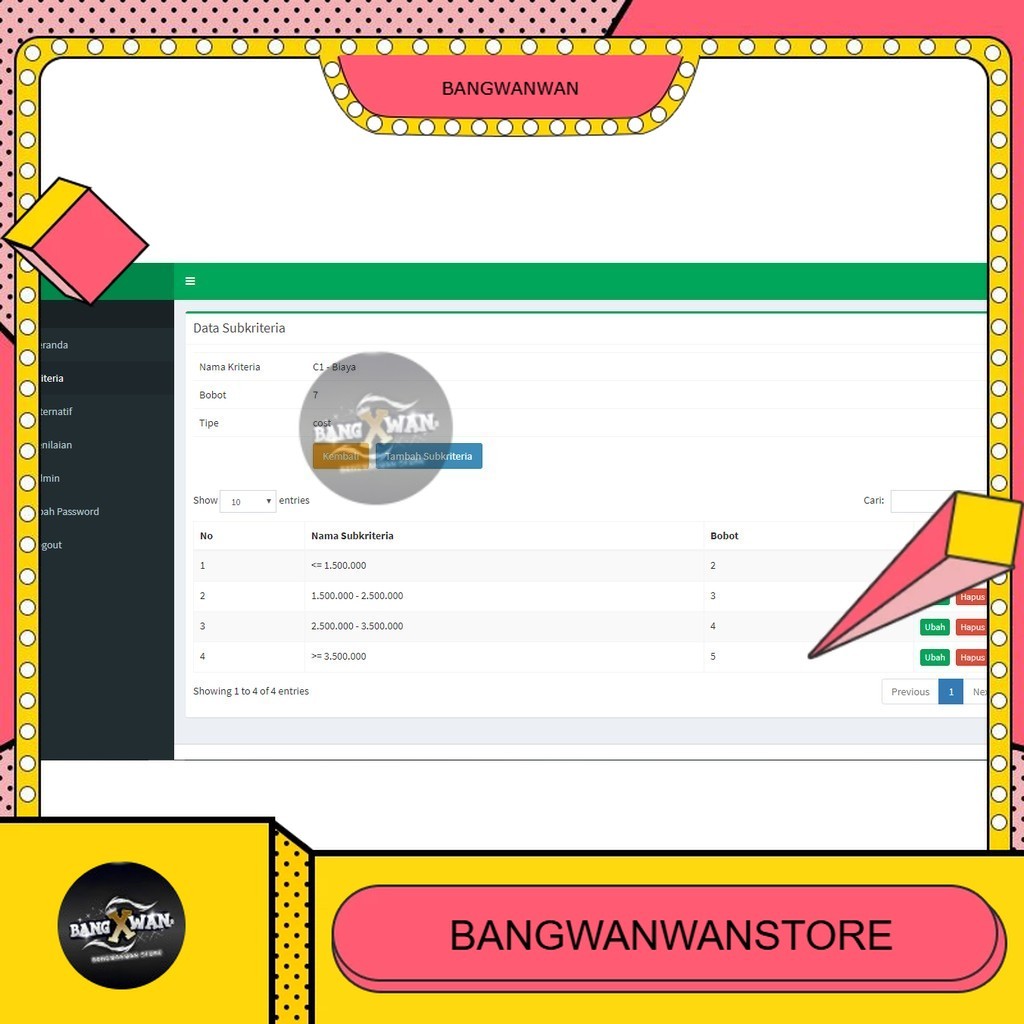 Aplikasi SPK Metode SAW Berbasis Web (PHP & MySQL) Full Source Code BGW