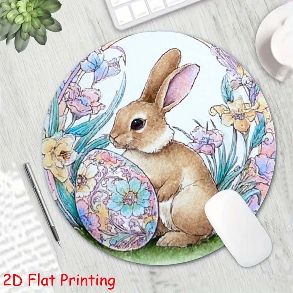 1PC 2D Flat Printed Brown Bunny Floral Easter Egg Spring Style Mouse Pad 1 Size Optional