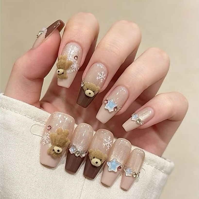SL113 - Cute Brown Bear Press On Nails Set