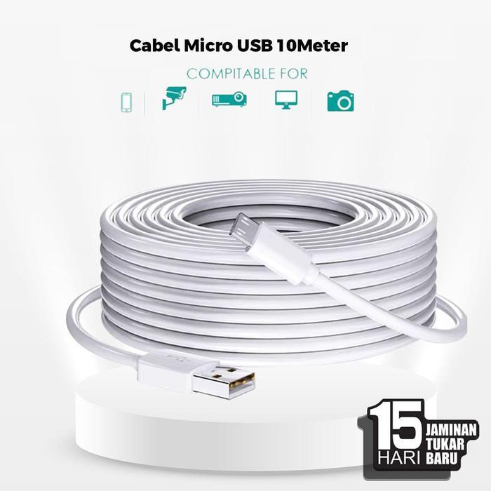 Cable/Kabel Micro USB 10 Meter Cable Power For IP Camera,Action Cam - Putih