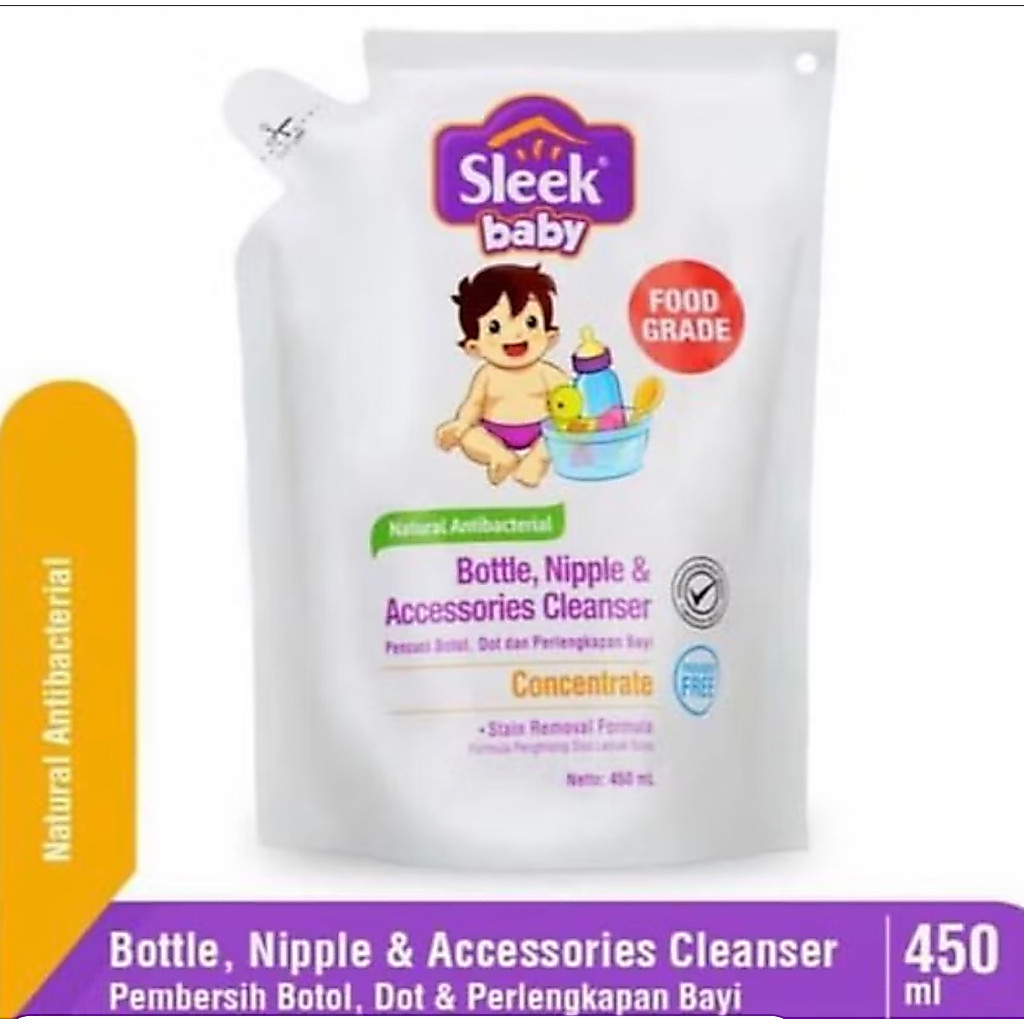 4 Pack SLEEK CUCI BOTOL & DETERGENT REFILL 450ML