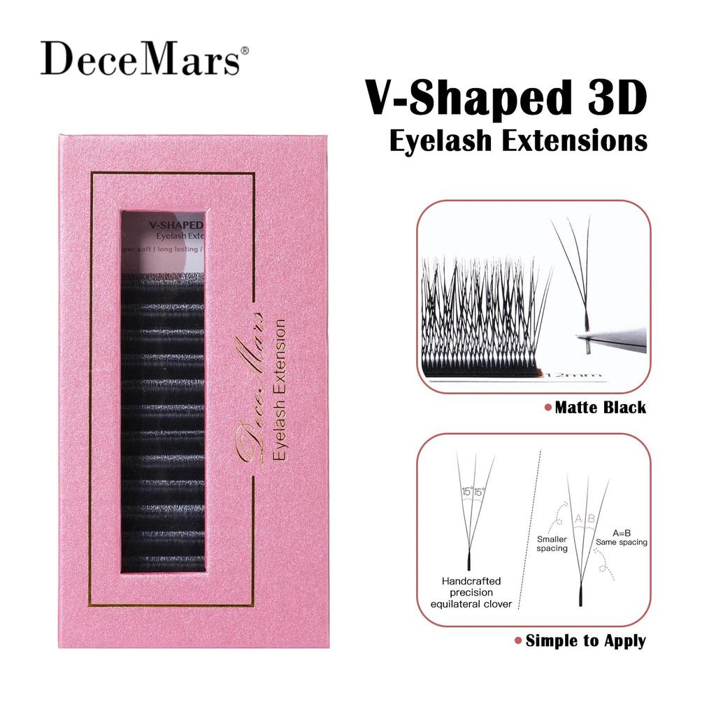 DeceMars V-shaped 3D eyelash extensions Matte Black 12 Rows/Tray