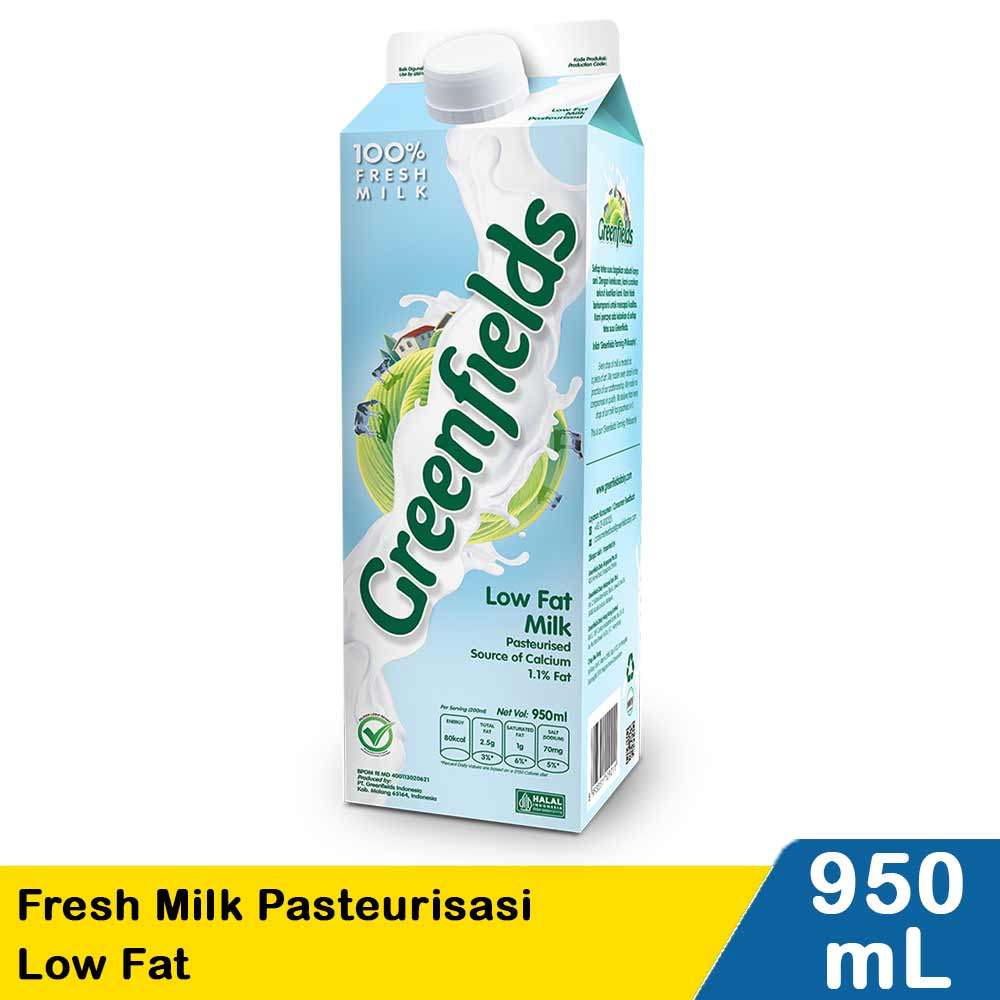 GREENFIELDS FRESH MILK PASTEURISASI LOW FAT 950mL
