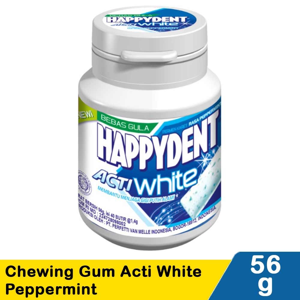 HAPPYDENT CHEWING GUM ACTI WHITE PEPPERMINT 56g
