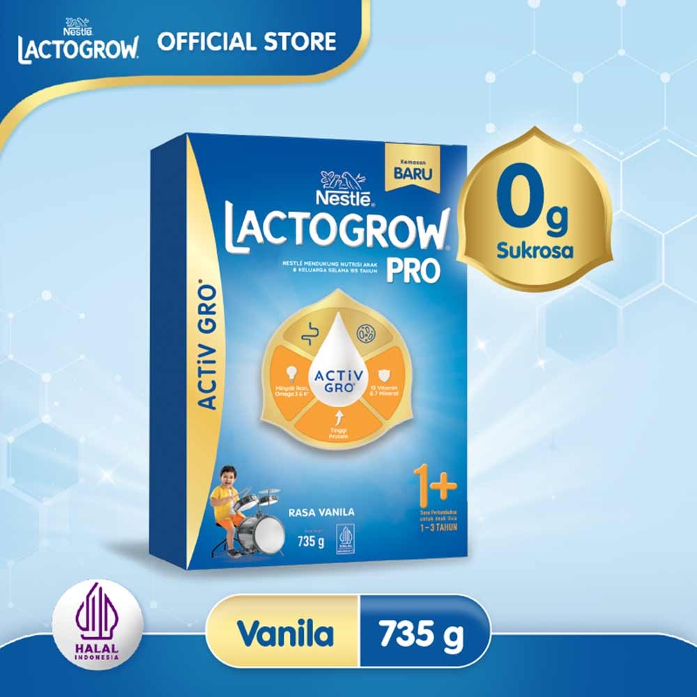 LACTOGROW 3/PRO SUSU PERTUMBUHAN 1+ VANILLA 735g
