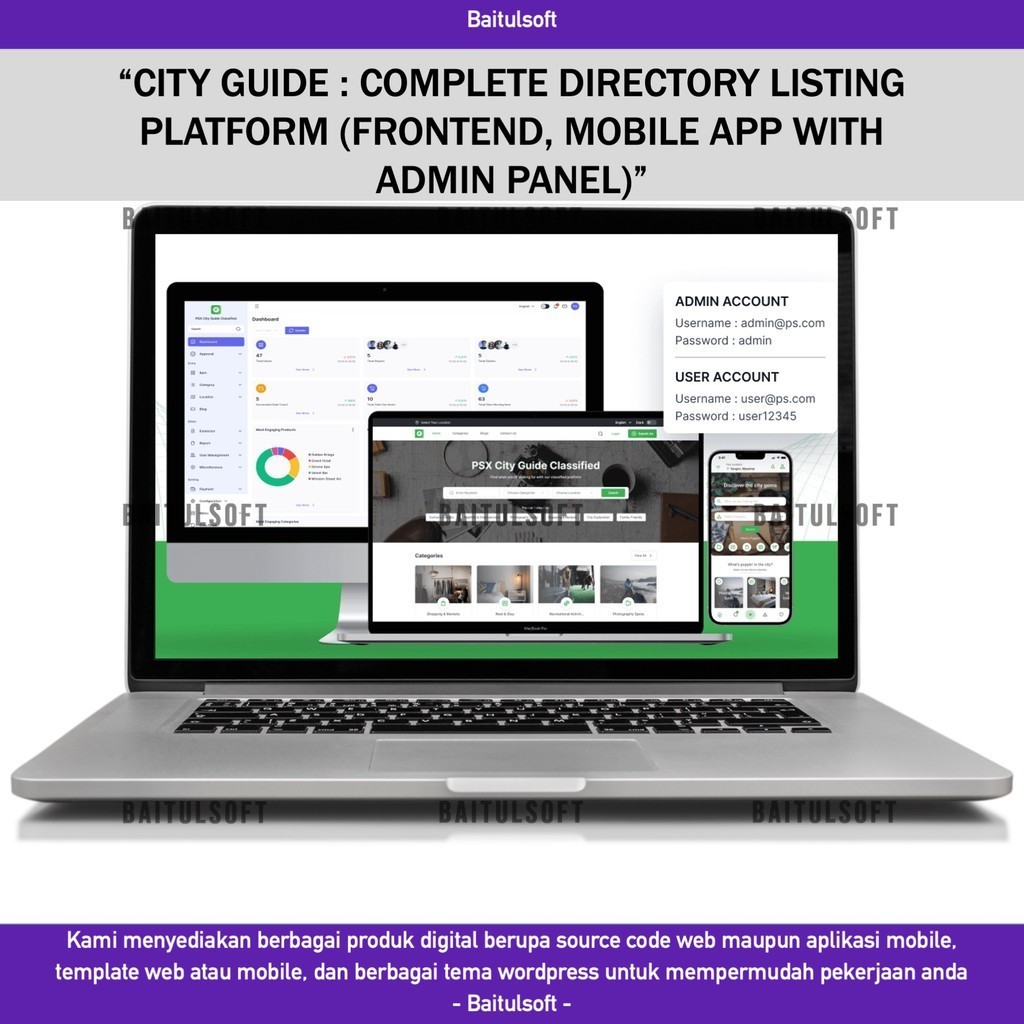 SOURCE CODE APLIKASI WEB CITY GUIDE : COMPLETE DIRECTORY LISTING PLATFORM (FRONTEND, MOBILE APP WITH ADMIN PANEL) D106 BAITULSOFT