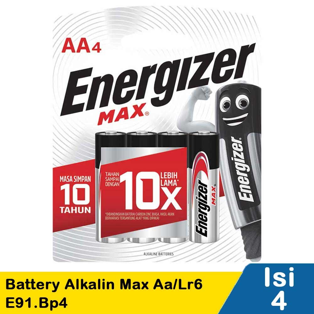 ENERGIZER BATTERY ALKLN MAX AA/LR6 4'S E91.BP4