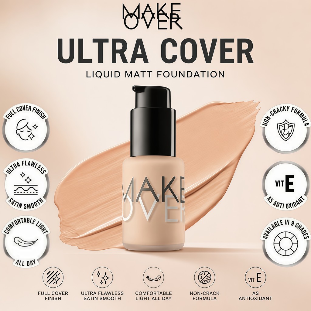 MAKE OVER Ultra Cover Liquid Matte Foundation - Foundation Cair High Coverage