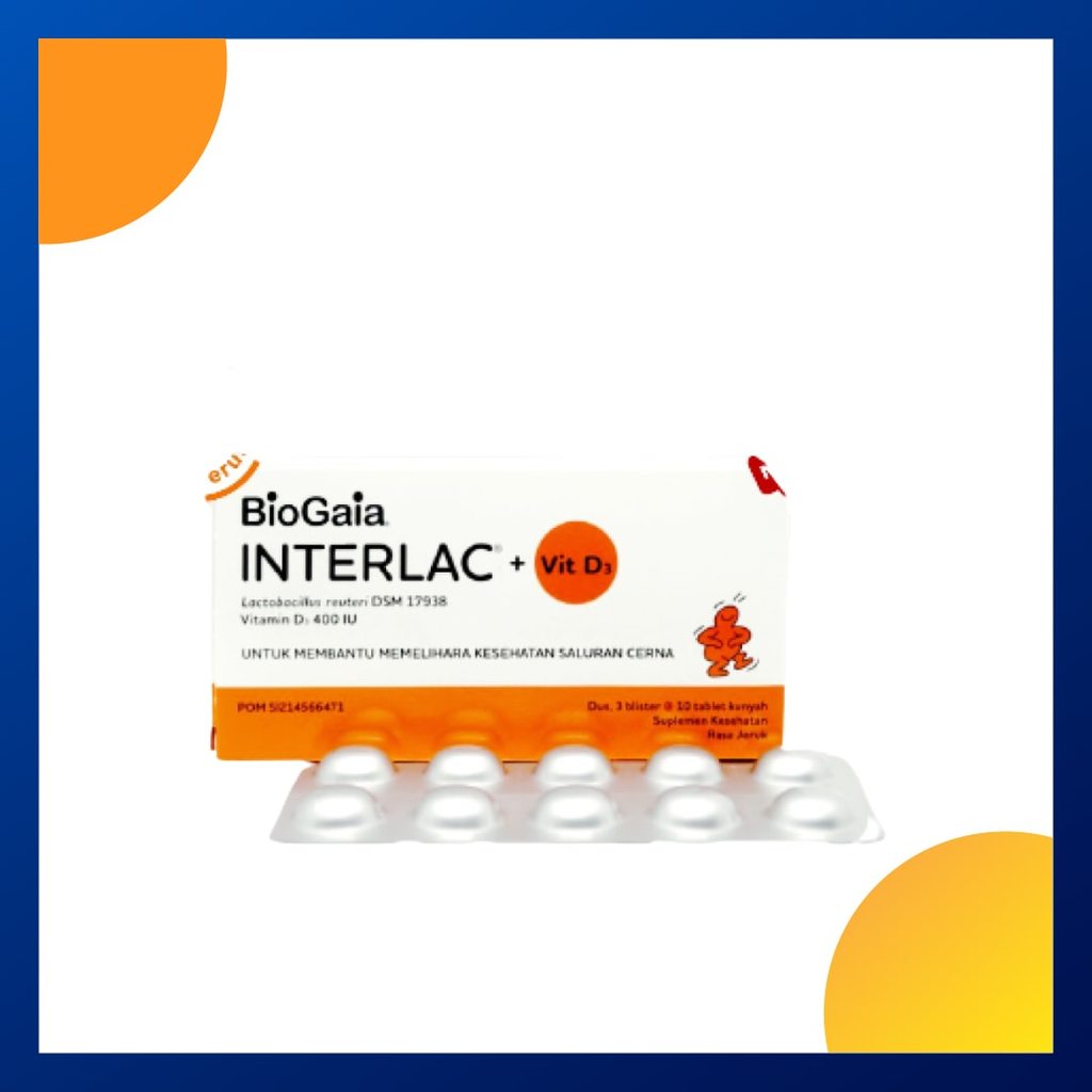 Interlac + Vit D3 400 Iu Rasa Jeruk Box 30 Tablet