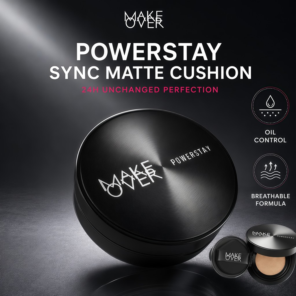 MAKE OVER Powerstay Sync Matte Cushion - Smart AI Matte Cushion High Coverage Zero Oxidation