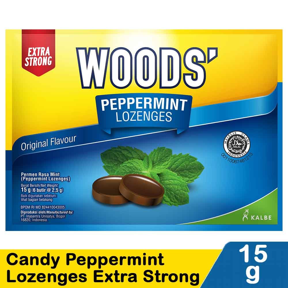 WOODS CANDY PEPPERMINT LOZENGES EXTRA STRONG 15g