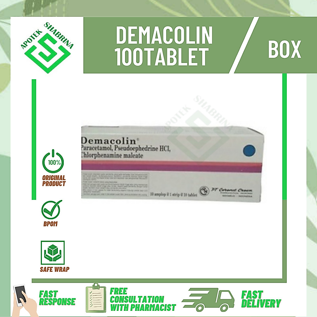 demacolin 100tablet / box / demam dan flu