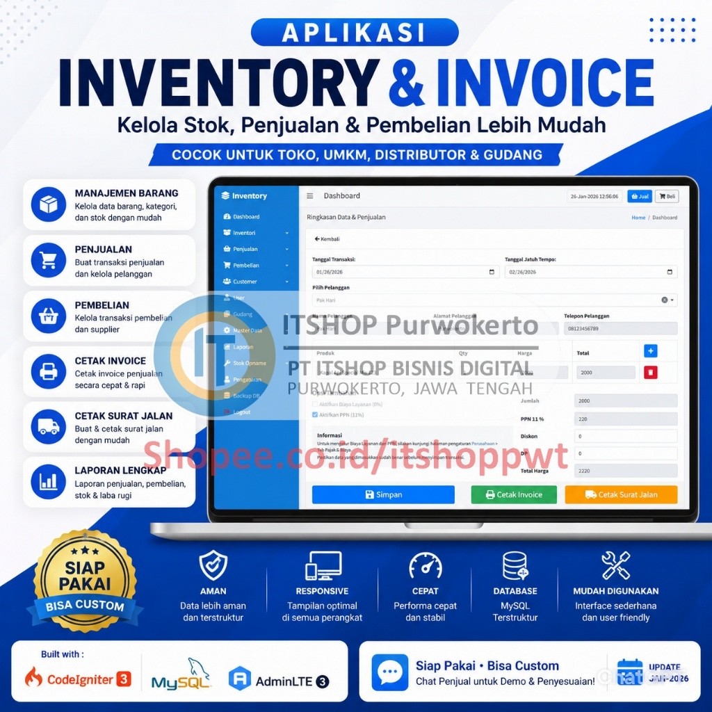 Source Code Aplikasi Web Inventory Stock Orders Invoice CodeIgniter 3