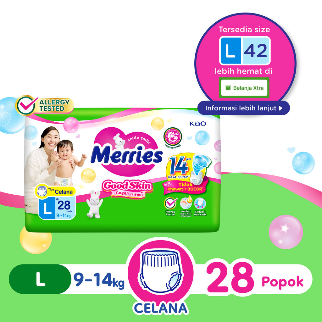 MERRIES PANTS GOOD SKIN 28/28+2'S  LARGE