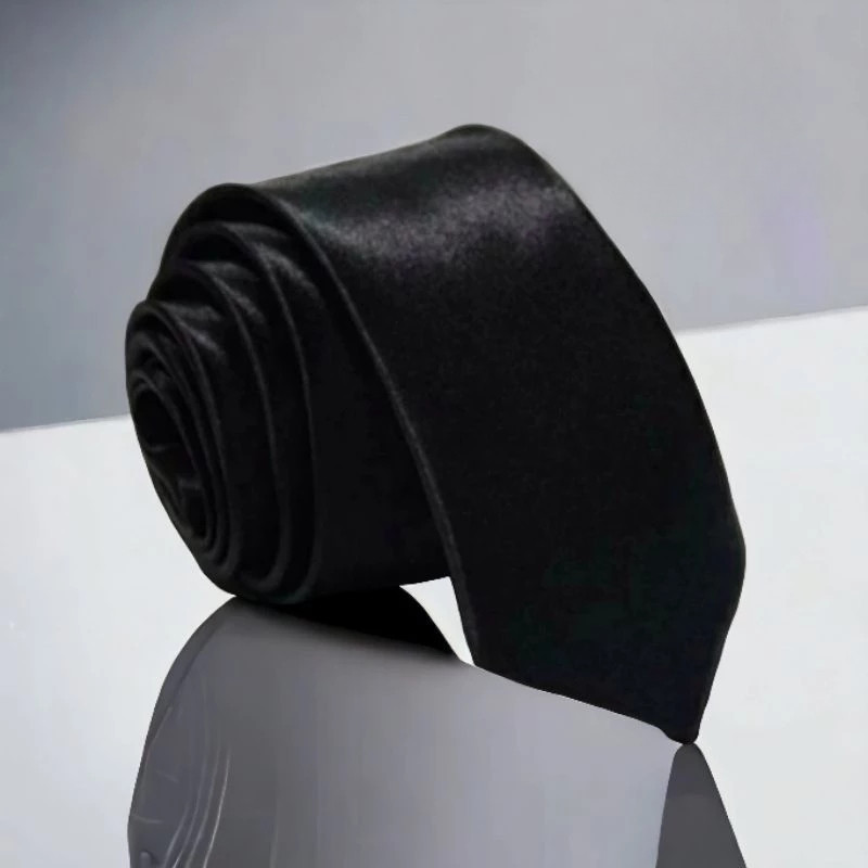 (COD) Dasi Pria Satin Polos Hitam 3 Inchi 8 Cm