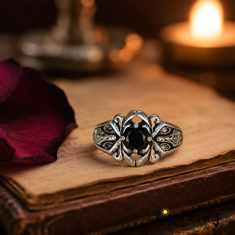 COD Vintage Cross Texture Men Ring Imitation Diamond Open Delicate Adjustable-Ls