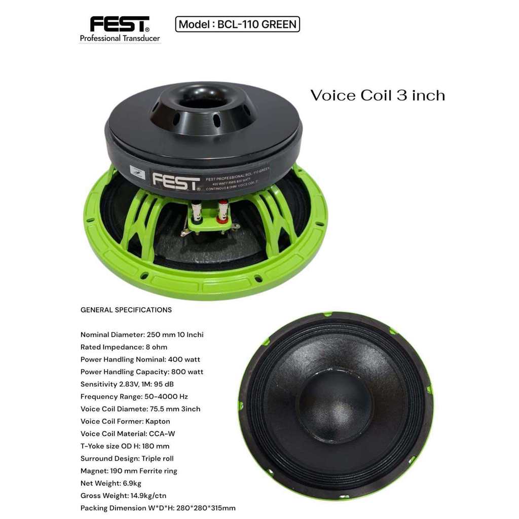 Speaker Component 10 Inch FEST BCL-110 GREEN – Original FEST