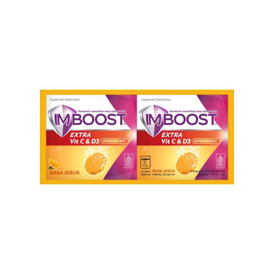 Imboost Suplemen Effervescent Extra Vitamin C & D3 Jeruk Strip 2 pcs
