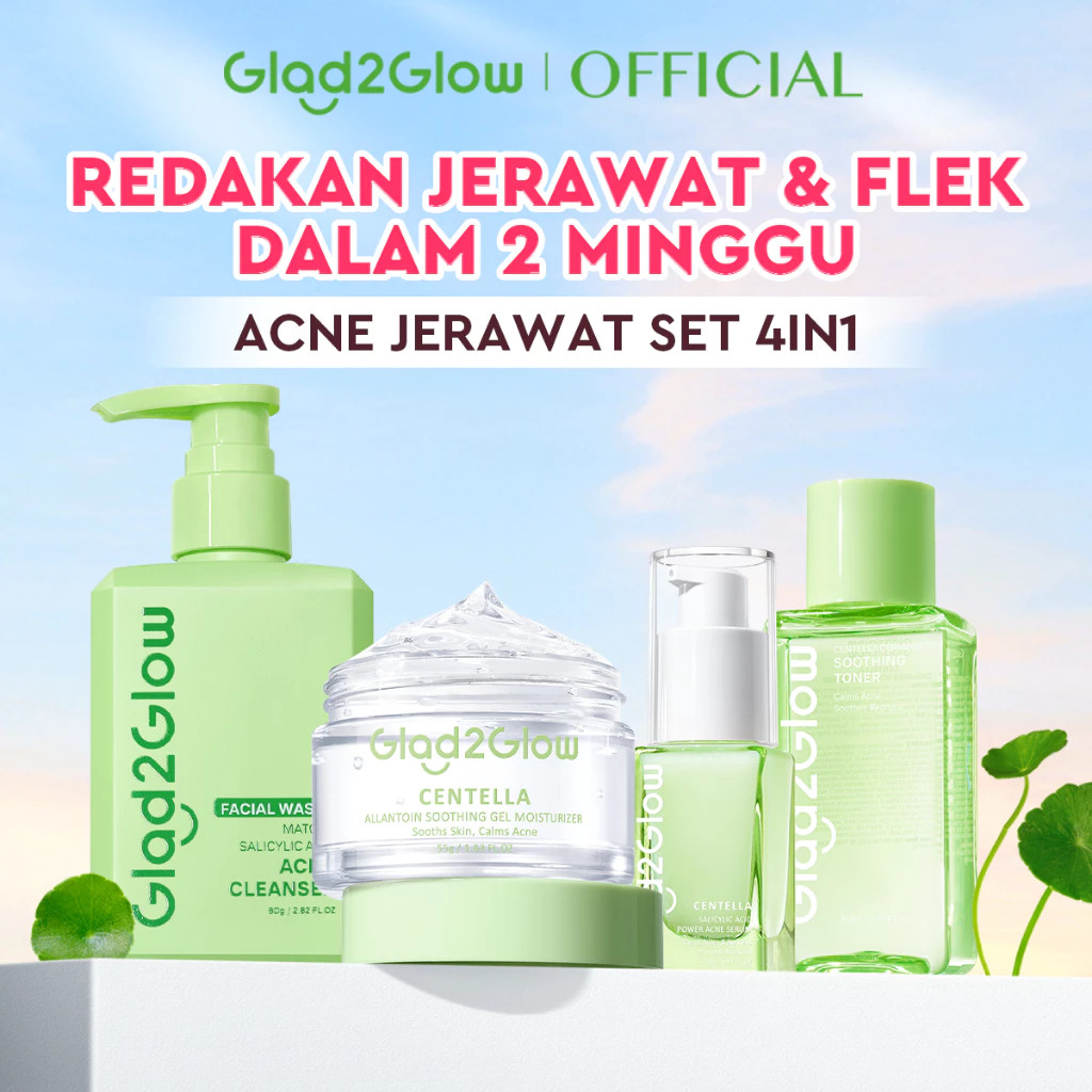 Glad2Glow Acne Jerawat Bundle 4pcs paket Centella Matcha