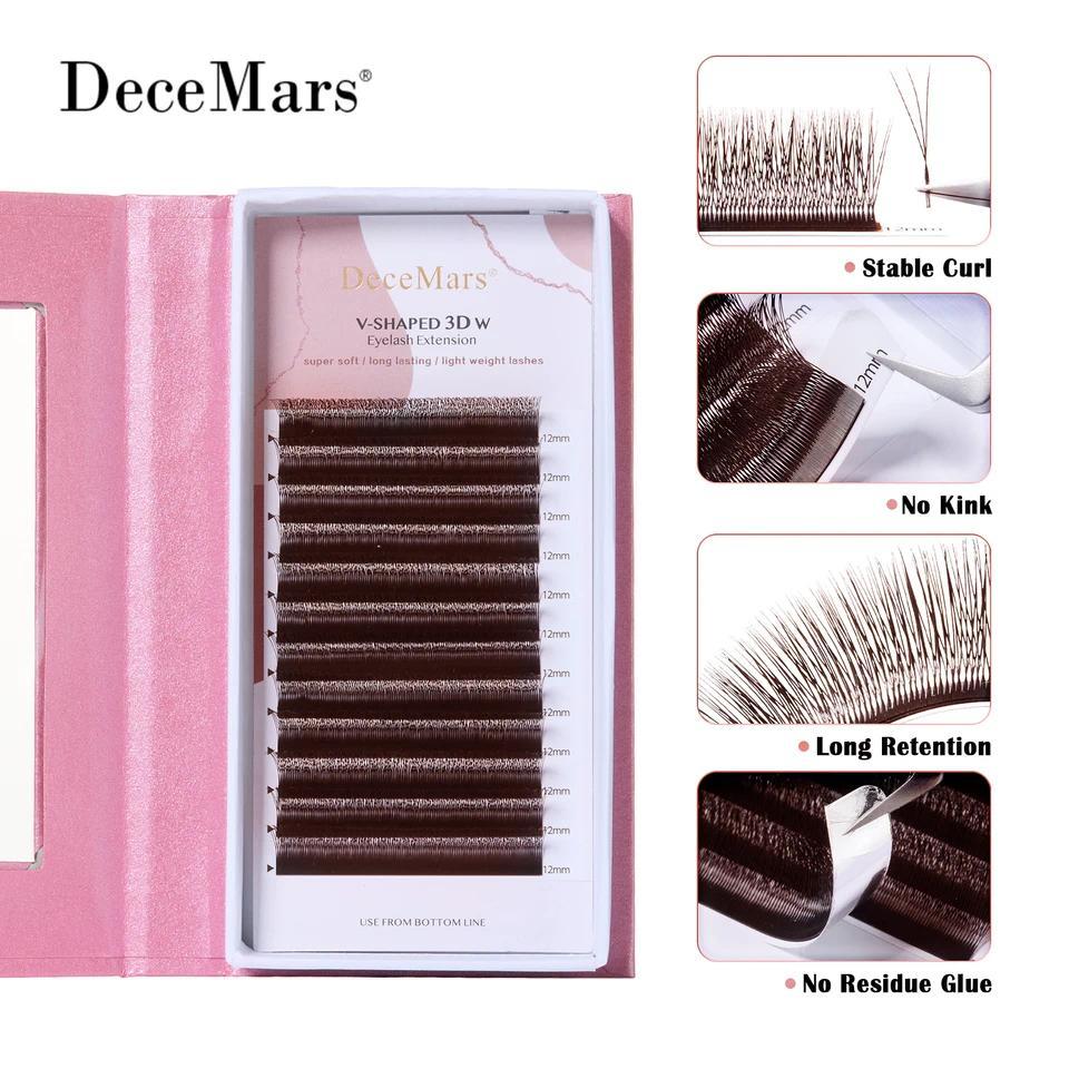 DeceMars V-shaped 3D Brown Eyelash Extensions 12 Rows/Tray