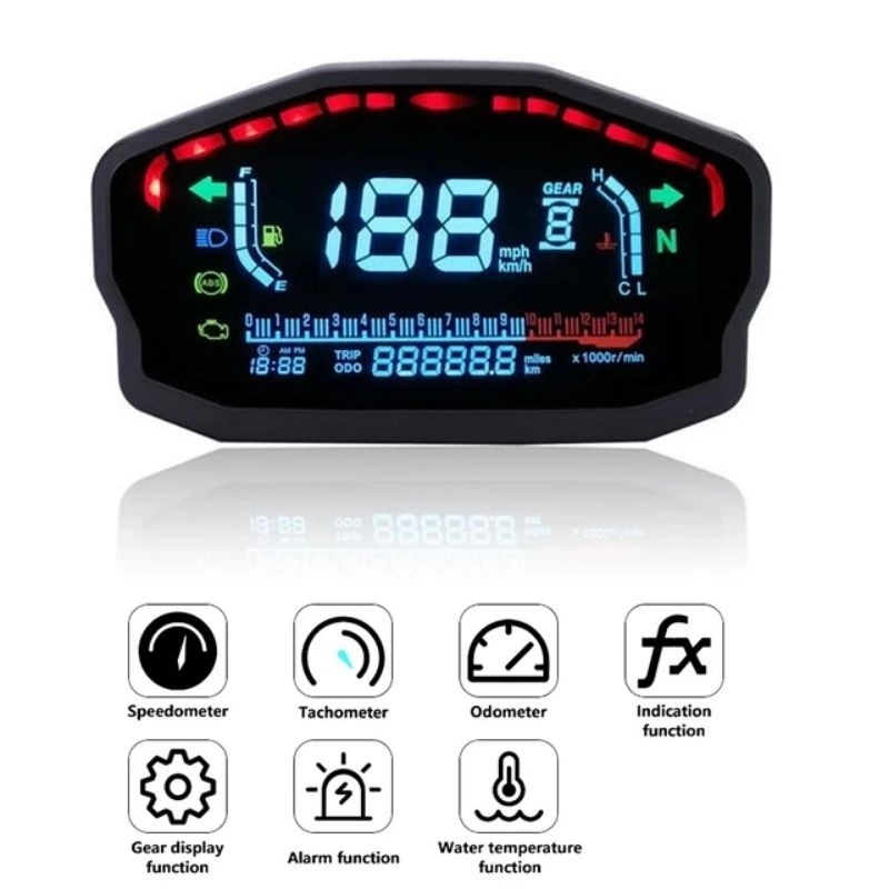 LED Spidometer Digital Black Light Waterproof Motorcycle Universal
