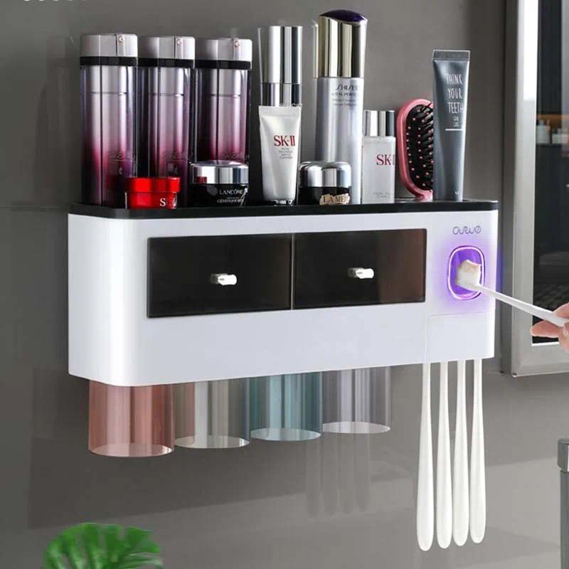 Toothbrush Holder Bathroom Accessories Automatic Toothpaste Squeezer Dispenser Storage Rack Multifunction Dust-proof