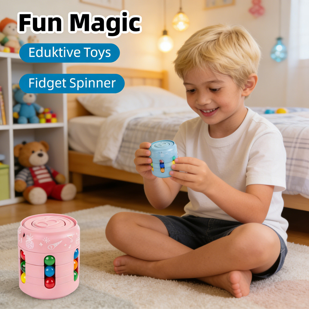 Edukasi Magic Beans Fun Fidget Cube Bead Spinner Bead Cube Fidget