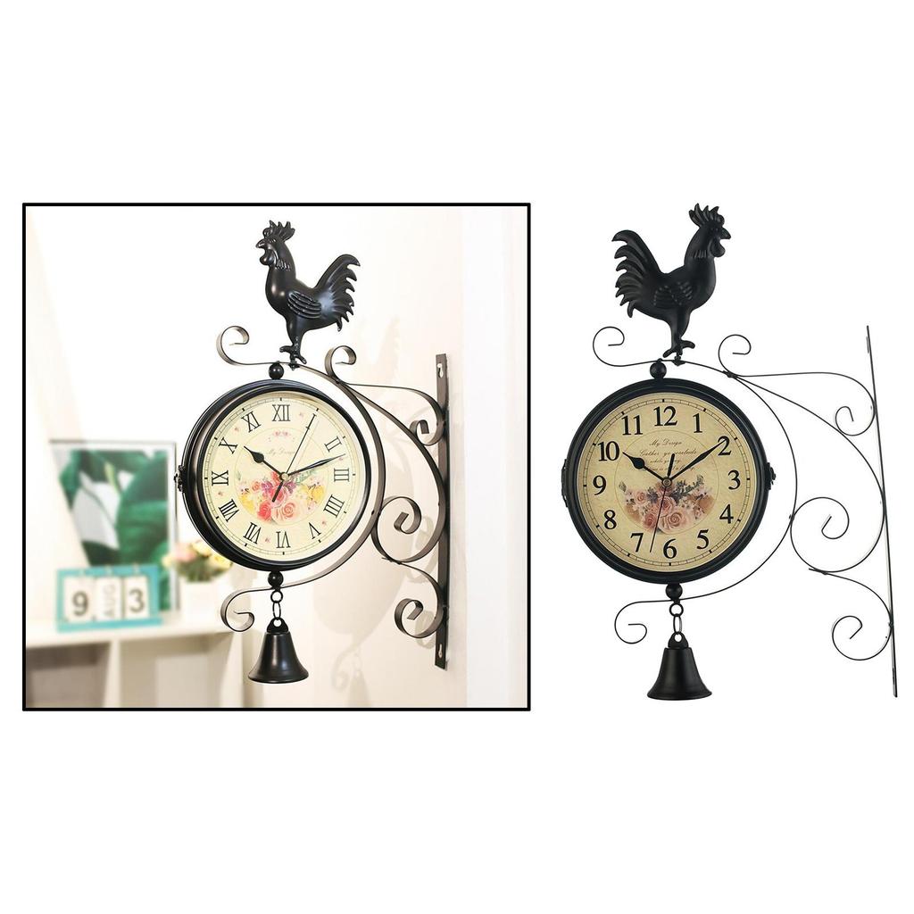 Double Sided Wall Clock Wrought Hanging Two Faces Home Decor