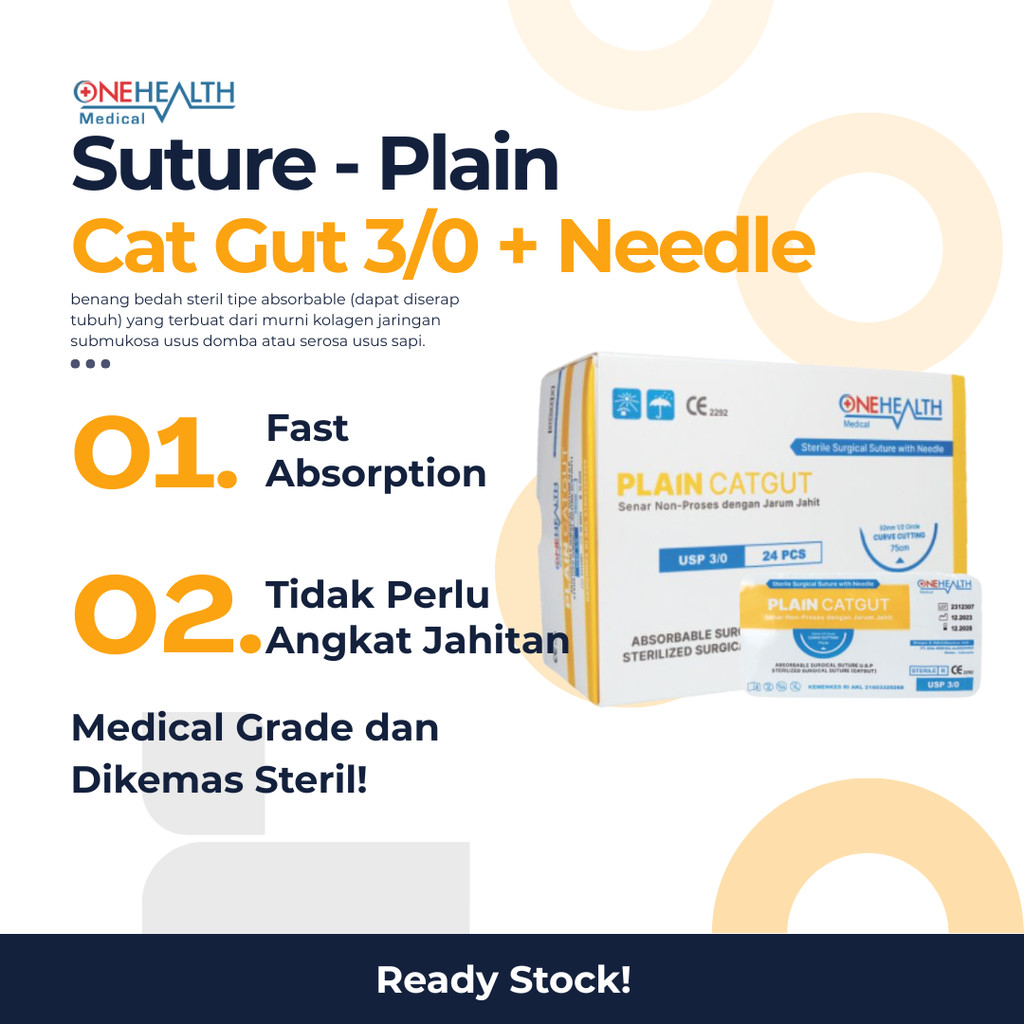 SUTURE - PLAIN CATGUT W/ NEEDLE 3/0 OH