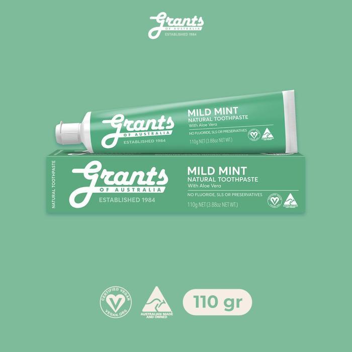 Grants Toothpaste - MILD MINT Natural Toothpaste - Fluoride Free