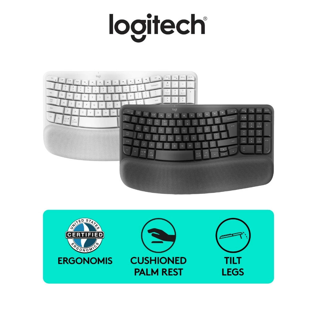 Logitech Wave Keys Keyboard Ergonomic Wireless Bluetooth dan Palm Rest
