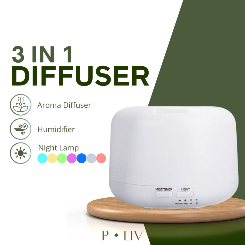 Pure Living Diffuser + Night Lamp 300mL Capacity - Essential Oil Diffuser