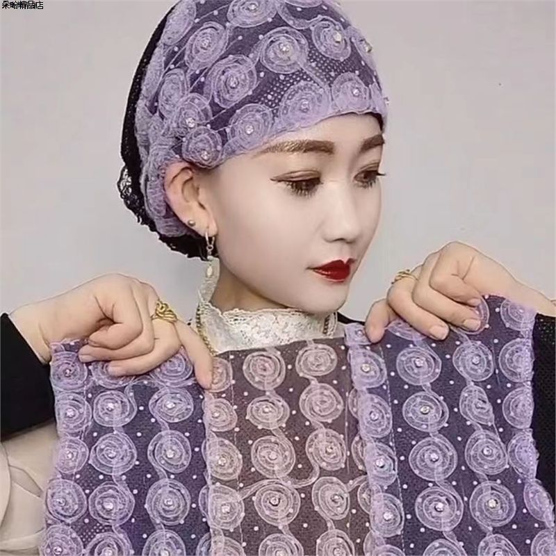 Rose large flower pullover hat, thin and breathable head wrap hat