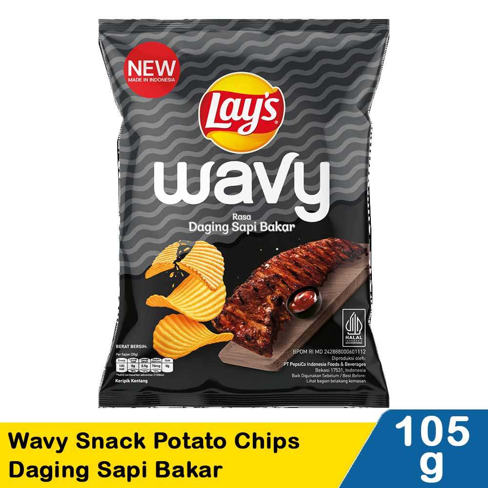 LAY'S WAVY SNACK POTATO CHIPS DAGING SAPI BKR 105g