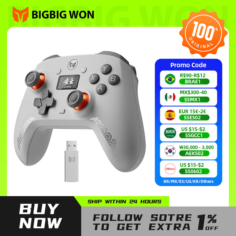 BIGBIGWON Aether C6 Wireless Gaming Controller Dual-Hall Receiver with Gamepads Intelligent Control Screen for PC Swit Android