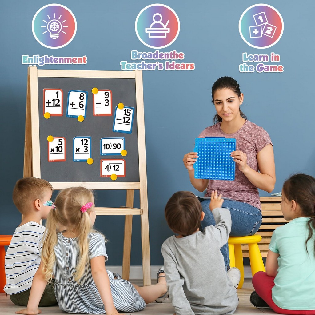 Math Flash Cards Learning Board Self Checking Educational Tool Double Sided For Adtion Subtraction Multiplication vision
