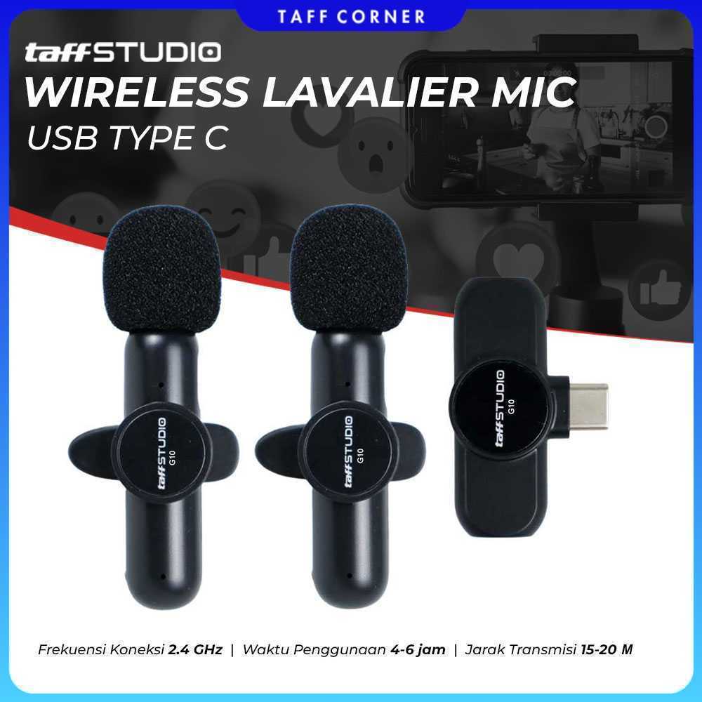 TaffSTUDIO Wireless Lavalier Microphone 2 Mic 2.4GHz USB Type C - G10